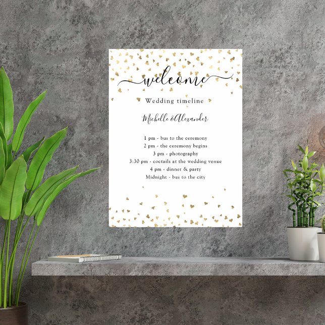Poster Cronograma de casamento corações dourados bem-vind (Criador carregado)