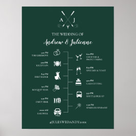 Poster Cronograma de Casamento de Golfe do Monograma Verd