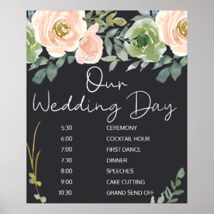 Poster Cronograma de Casamento Floral Pastel Verde e Pêss