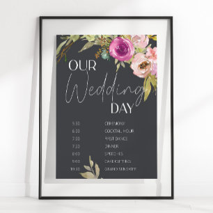 Poster Cronograma de Casamento Floral Rosa Poeira Roxo