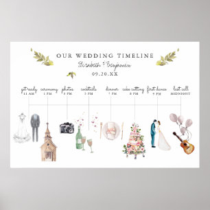 Poster Cronograma de Itinerário de Casamento Ilustrado Be