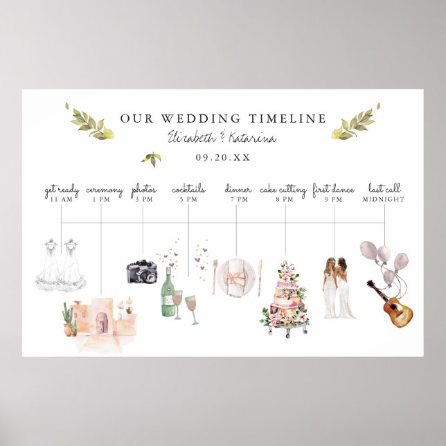 Poster Cronograma de Itinerário de Casamento Ilustrado Be (Frente)