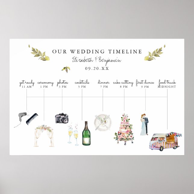 Poster Cronograma de Itinerário de Casamento Ilustrado Be (Frente)