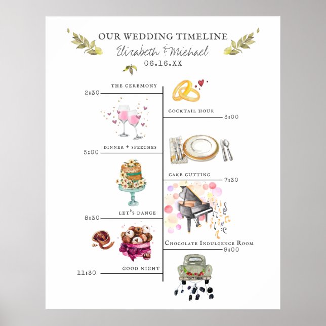 Poster Cronograma de Itinerário de Casamento Sinal de Boa (Frente)
