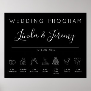 Poster Cronograma de Programa de Casamento Preto Moderno