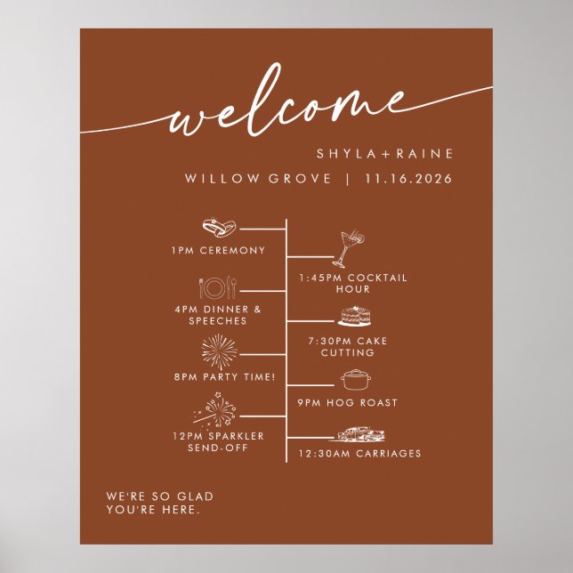 Poster Cronologia de Boas-Vindas de Casamento Boho Chic T (Frente)