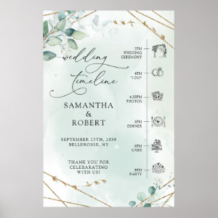 Poster Cronologia de Casamento em Quadro Dourado Falso co