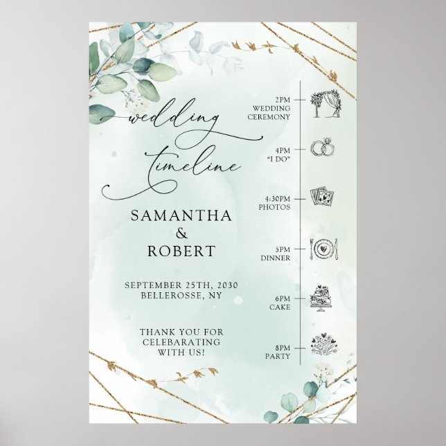 Poster Cronologia de Casamento em Quadro Dourado Falso co (Frente)