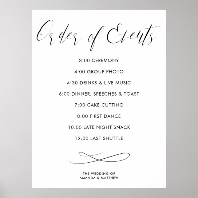 Poster Cronologia do Casamento Ordem de Eventos (Frente)