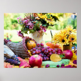 Poster Cronucopia de Ação de Graças com Frutas e Flores