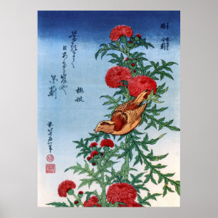Póster Crossbill em um cardo, Hokusai