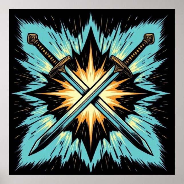 Poster Crossed Fantasy Arrows with Glowing Energy – Dynam (Frente)