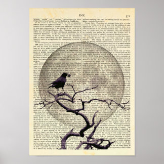 Poster Crow and Moon, Crow Art, Raven, Gótica, Noite