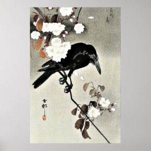 Poster Crow e Cherry Blossoms por Ohara Koson
