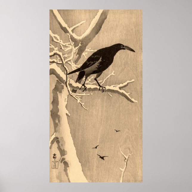 Poster Crow on a Snowy Branch by Ohara Koson (Frente)