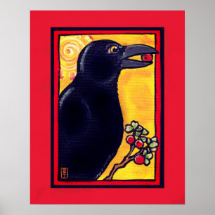 Poster Crow Raven - Pintura Colorida De Aves Vermelhas