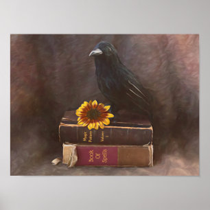 Poster Crow Vintage Gótica Livros Antigos Arte Sunflower