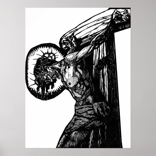 Poster Crucificação Da Ilustração A Preto E Branco Do Cri (Frente)