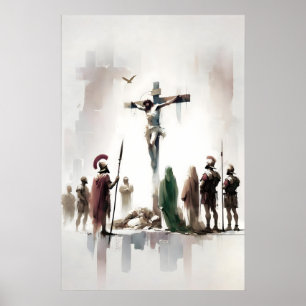 Poster Crucificação de Jesus Minimalista Bíblia de Aquare