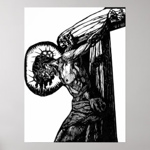 Poster Crucificação Do Cristo Preto E Branco Ilustraç