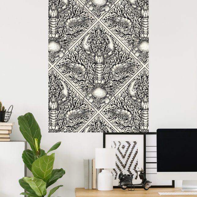 Poster Crustáceos a preto e branco natural (Escritório em casa)