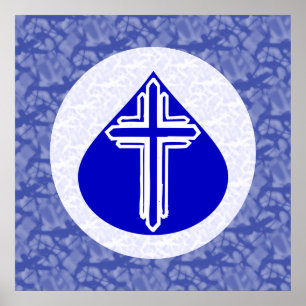 Póster Cruz Branca em Lágrima Azul sobre Azul e Branco