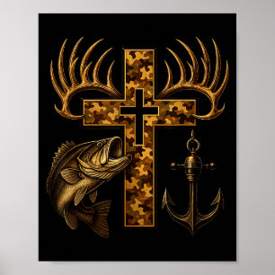 Poster Cruz Camuflado Cristão Da Fé Para Pescadores E Caç