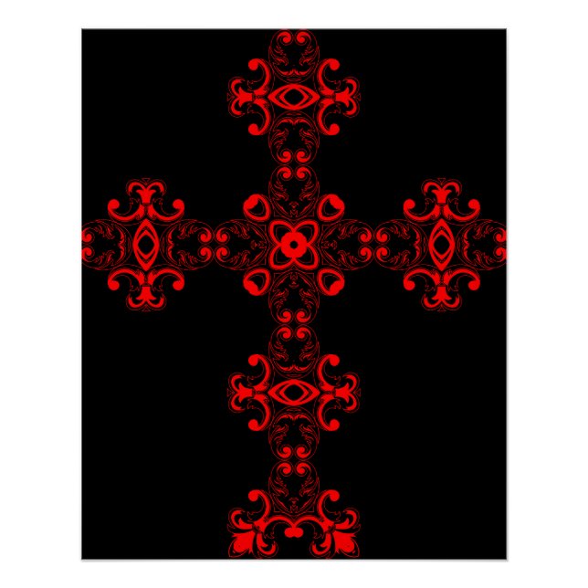 Póster Cruz com ornamento vermelho (Frente)