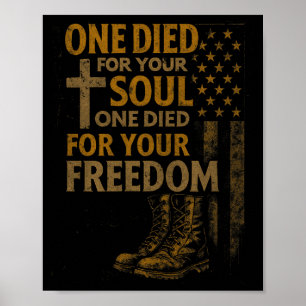 Poster Cruz Cristã Veterano Militar Bandeira Americana Fa