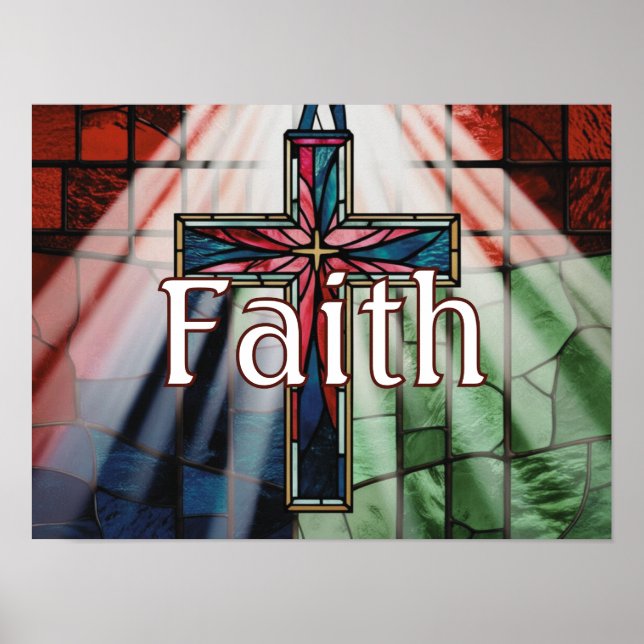 Poster Cruz da Fé em Vidro Pintado Personalizado (Frente)