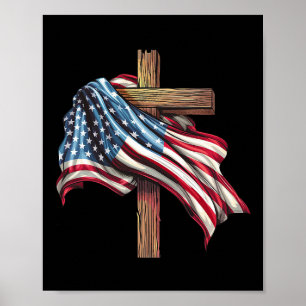 Poster Cruz De Bandeira Americana Para Cristãos Patriótic
