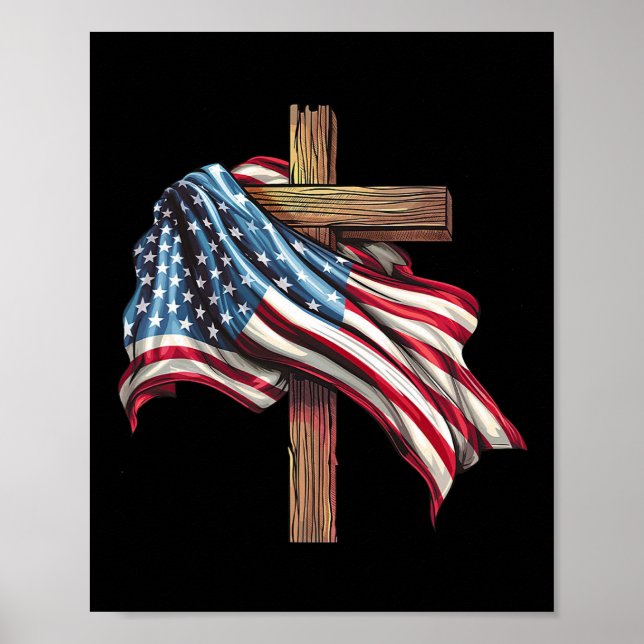 Poster Cruz De Bandeira Americana Para Cristãos Patriótic (Frente)