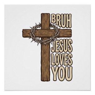 Póster Cruz de Bruh Jesus Te Ama Vintage Cristão Vecto