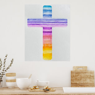 Poster Cruz em Aquarela / Arte Cristã / Pacífico