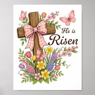 Poster Cruz Floral Cristã - Ele Ressuscitou Religiosa Pás