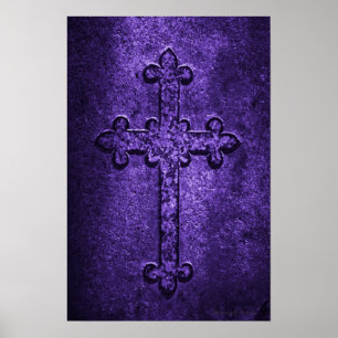 Poster Cruz Gótica de Pedra Esculpida em Roxo
