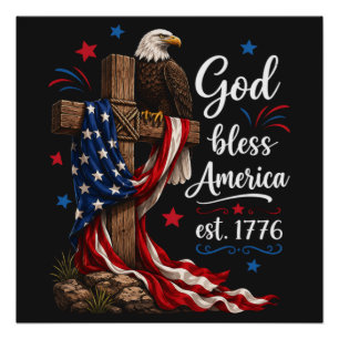Póster Cruz Patriótica Deus Abençoe a América