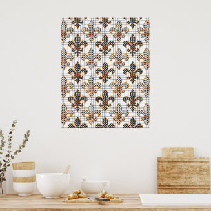 Poster Cruz Preto e Branco Xadrez Bolinhas Flor-de-lis