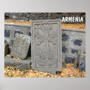 Poster Cruzamentos de pedra antigos (khachkars) na Armên