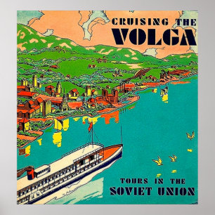 Poster Cruzando o Rio Volga, excursões de União Soviét