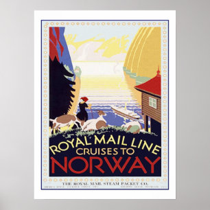 Póster Cruzeiro das viagens vintage a Noruega