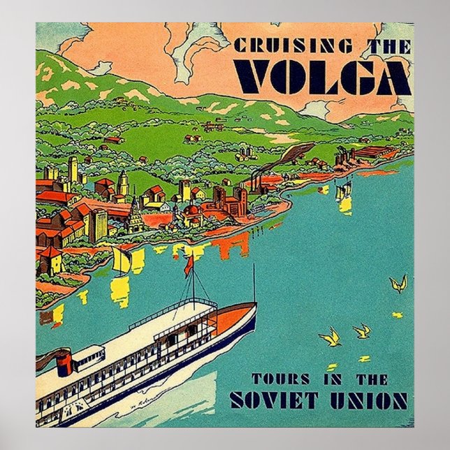 Poster Cruzeiro no rio Volga, tours União Soviética (Frente)