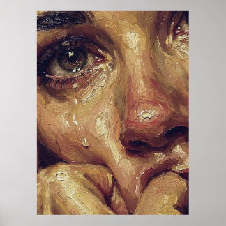 Poster Crying Portrait Oil Painting — Textured Emotional