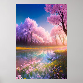 Poster Crystal Stream e Blossoming Field of Flowers
