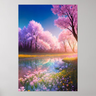 Poster Crystal Stream e Blossoming Field of Flowers