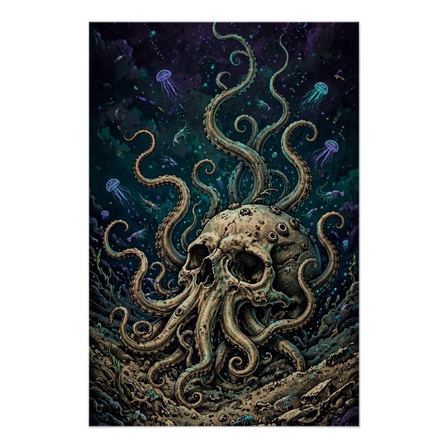 Póster Cthulhu Crânio — Deep One Ascendente (Frente)