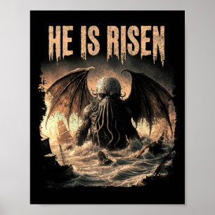Poster Cthulhu, Ele Ressuscitou, Horror de Páscoa Vintage
