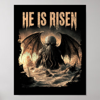 Poster Cthulhu, Ele Ressuscitou, Horror de Páscoa Vintage