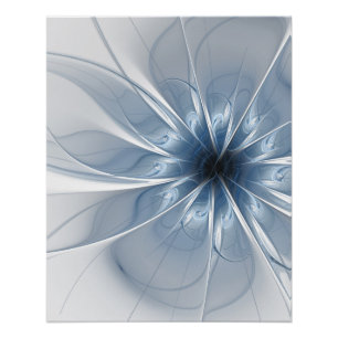 Póster Cu de flor de fantasia fractal azul macio e tenra
