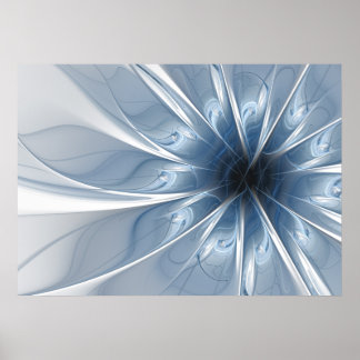 Poster Cu de flor de fantasia fractal azul macio e tenra